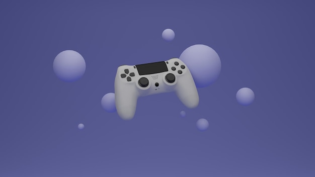 Contrôleur de console blanc sur fond bleu avec illustration 3d de cercles abstraits