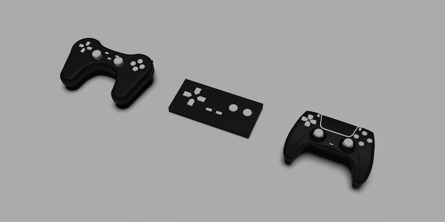 Contrôleur de jeu 3d noir nouvelle et ancienne génération d'image de haute qualité rendue avec une surface blanche