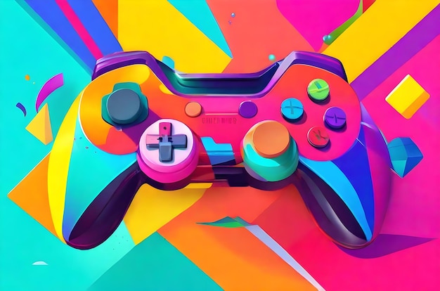 Un contrôleur de jeu avec une poignée et des boutons peints dans une gamme de couleurs vives