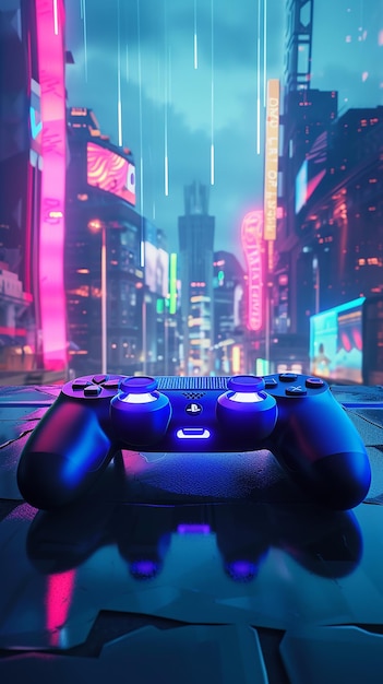 Contrôleur de jeu vidéo avec des lumières au néon futuriste