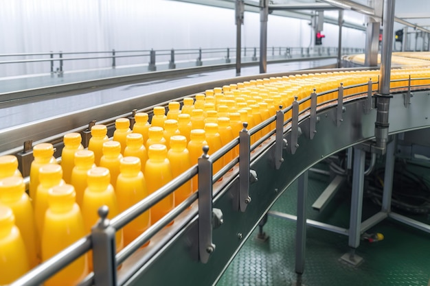 Conveyor belt usine de boissons de jus de fruits illustration du produit Ai génératif