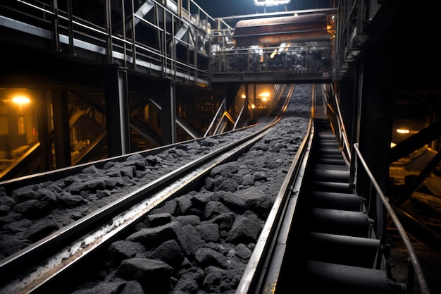 Le convoyeur détient le charbon extrait dans une mine de charbon en attente de transport