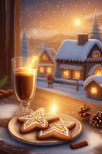 Photo cookie magique de noël d'hiver heureux aujourd'hui ai généré des boissons chaudes de noël