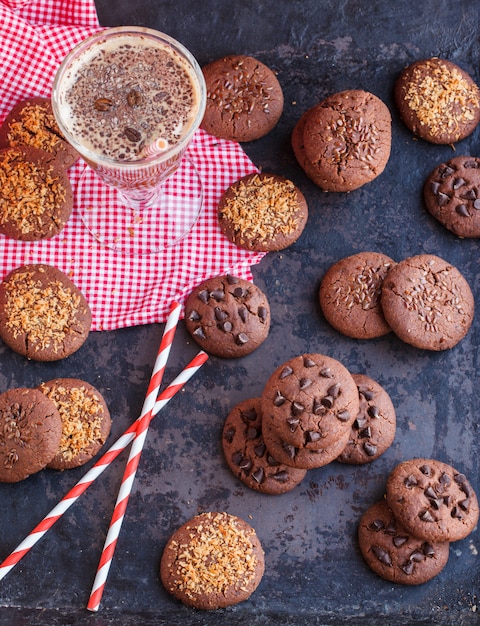 Cookies aux pépites de chocolat avec graines de lin, chocolat