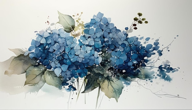 Cool Blue Hortensia Cluster sur fond blanc pour les invitations et les affiches Generative AI