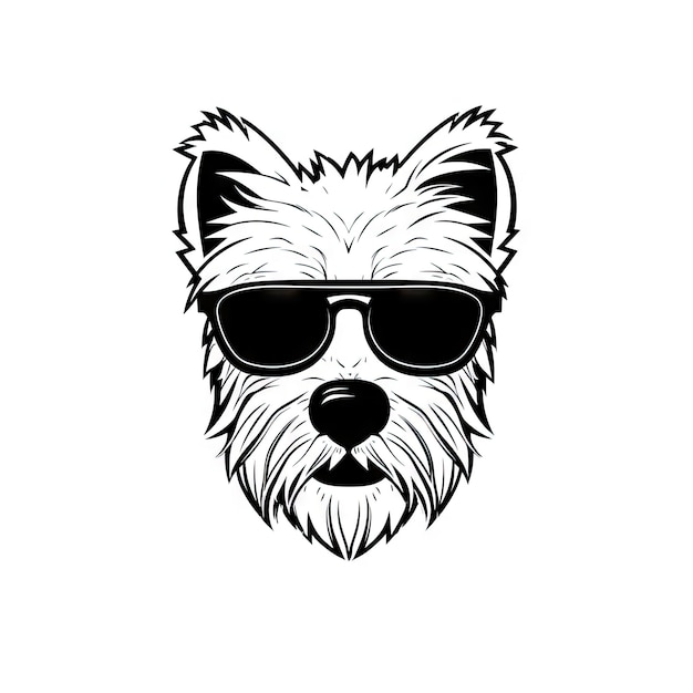 Cool Dog Lunettes Isolé Drôle West Highland White Terrier Smart Dogs Portrait Noir Silhouette Icône Chiens TShirt Imprimer AI Illustration Générative