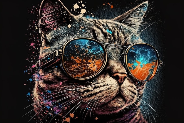 Cool illustration de chat avec des lunettes de soleil