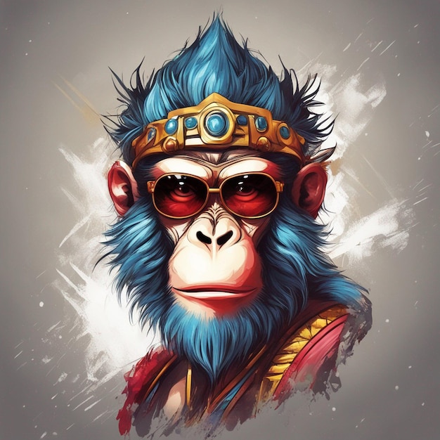 Cool Monkey King portant des lunettes de soleil design de t-shirt à la mode