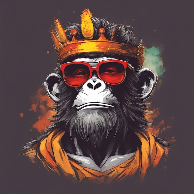 Cool Monkey King portant des lunettes de soleil et un t-shirt tendance avec couronne