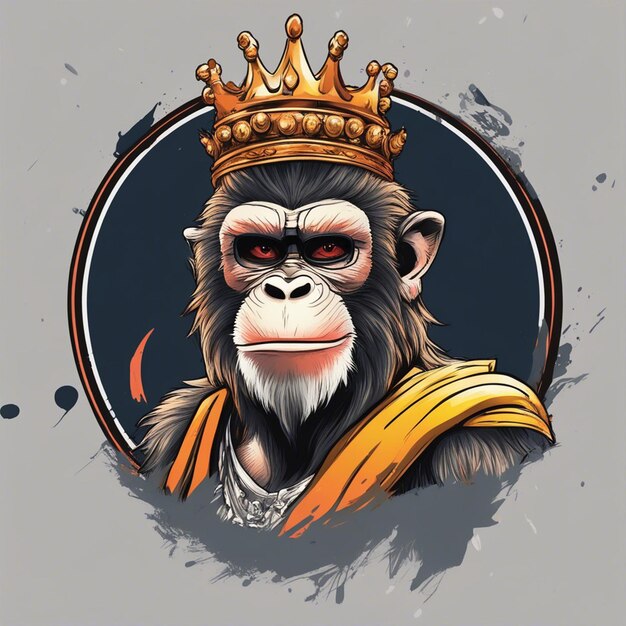 Photo cool monkey king portant des lunettes de soleil et un t-shirt tendance avec couronne