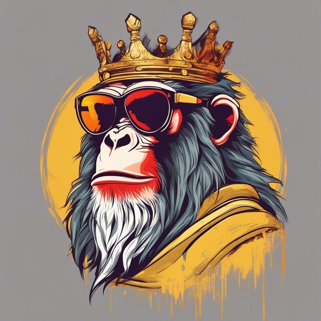 Photo cool monkey king portant des lunettes de soleil et un t-shirt tendance avec couronne