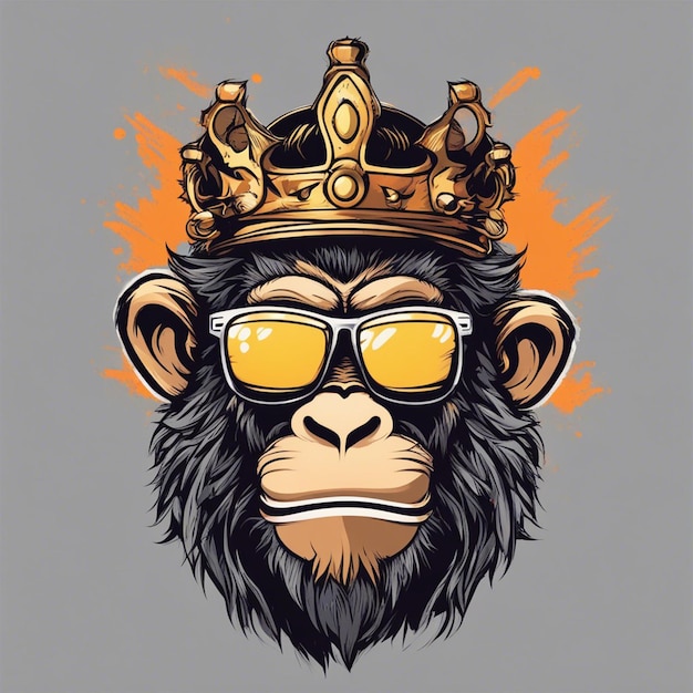 Photo cool monkey king portant des lunettes de soleil et un t-shirt tendance avec couronne