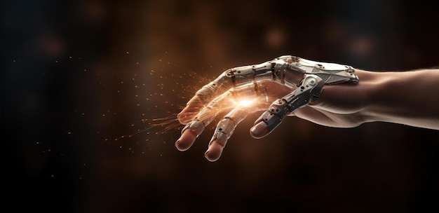 Coopération science sécurité main futur cyborg doigt technologie bras bionique artificiel moderne machine robotique futuriste