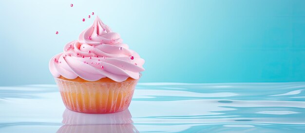 Photo copie d'une image spatiale sur un fond isolé avec un cupcake sur une mer de verre