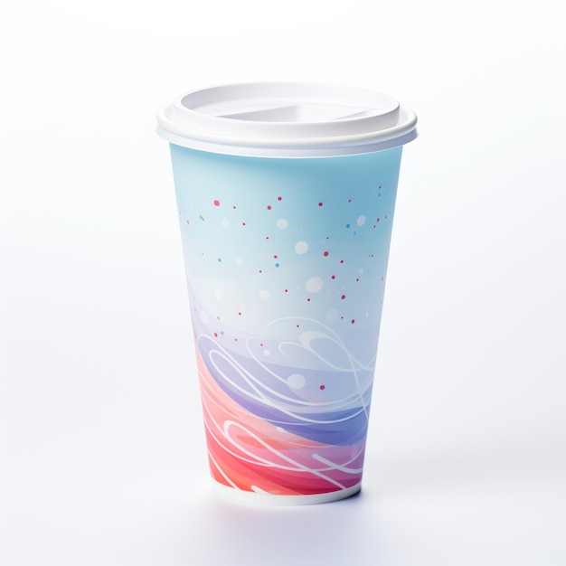 Une copie d'une tasse d'eau gazeuse avec des motifs colorés