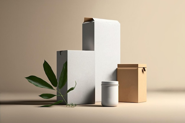 Écoproduits sur fond clair Ensemble de vaisselle en papier brun sans plastique Emballage alimentaire extérieur recyclable Ustensiles en papier sans déchet Aménagement Gobelet à emporter jetable Couverts en bois AI Generation