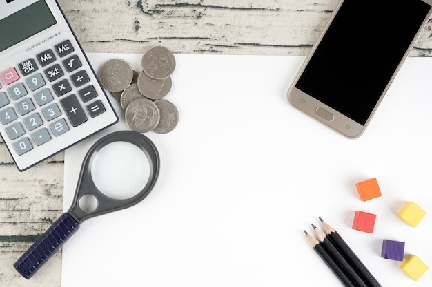 Photo copyspace flatlay pour le bureau ou l'étudiant