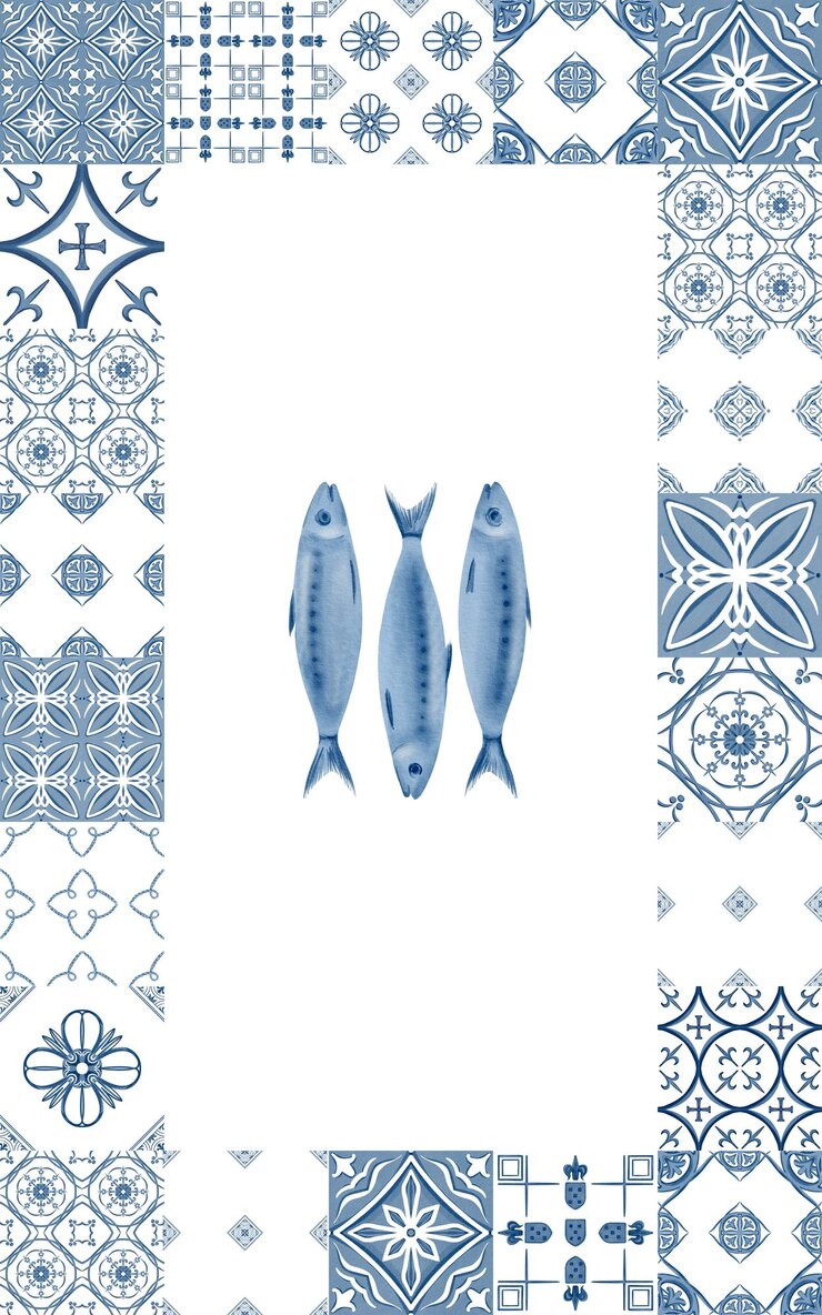Photo coq comme symbole du portugal carreaux de céramique encadrés dans des couleurs monochromatiques bleu et blanc isolés