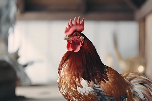 Coq sur fond de bois blanc ai