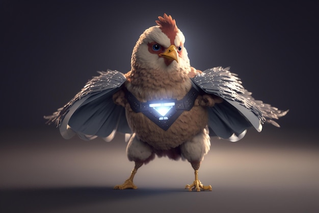 Le coq majestueux en costume de super-héros