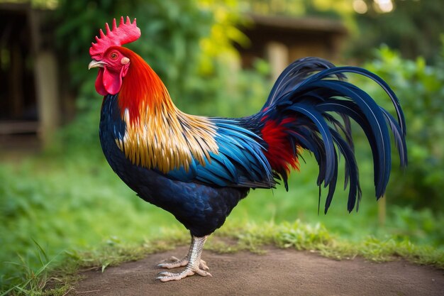 Coq mâle coloré en liberté