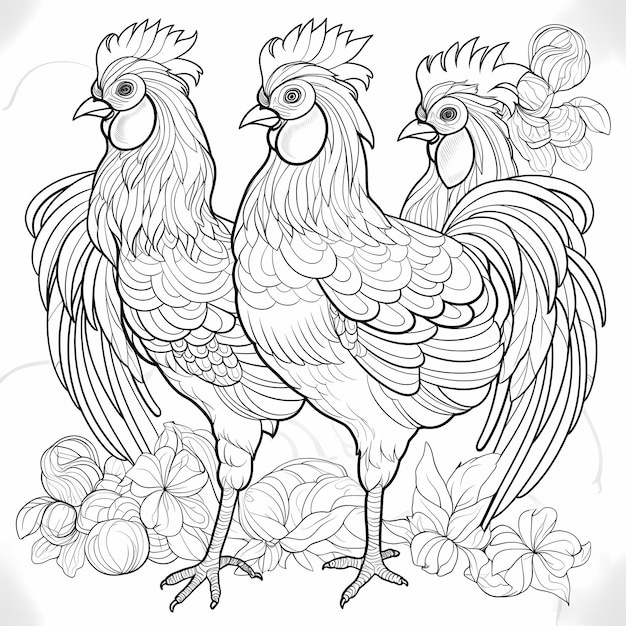 Coq Rendez-vous Style de dessin animé Coloriage amusant pour les enfants