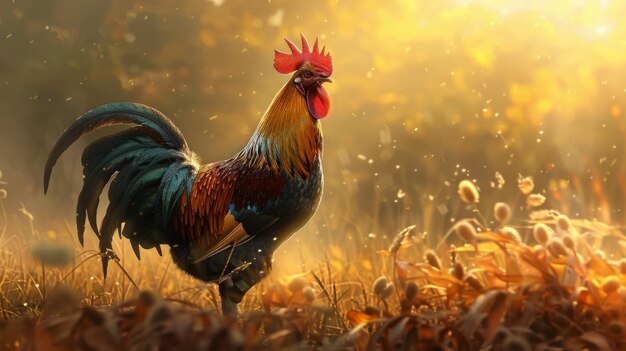 Photo un coq victorieux se réjouissant de la gloire après une bataille acharnée, les plumes gonflées de fierté.