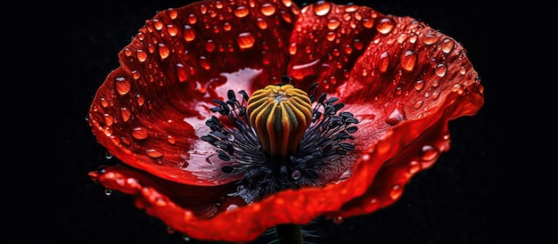 Coquelicot rouge avec des gouttes d'eau Generative AI