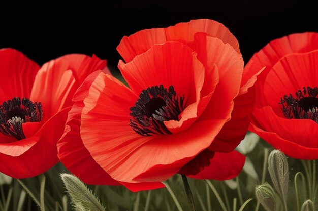 Des coquelicots rouges sur fond noir Symboles du jour du souvenir du jour de l'armistice