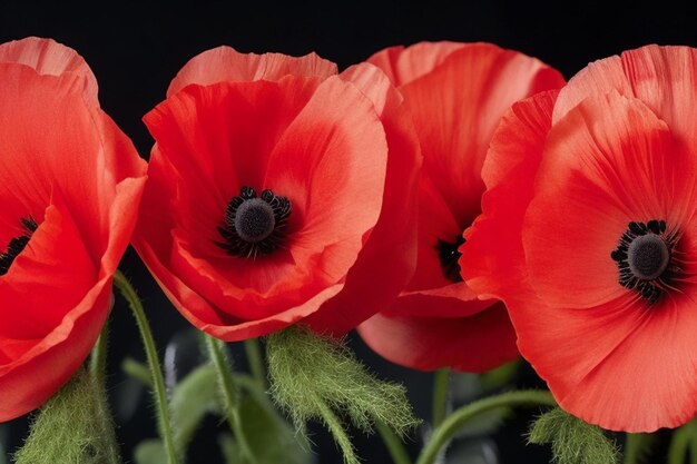 Des coquelicots rouges sur fond noir Symboles du jour du souvenir du jour de l'armistice