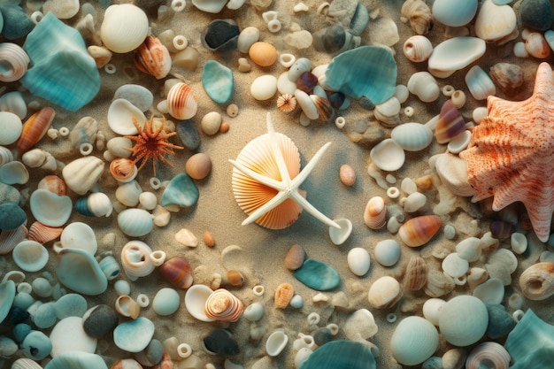 Photo un coquillage sur une plage avec une étoile de mer dessus