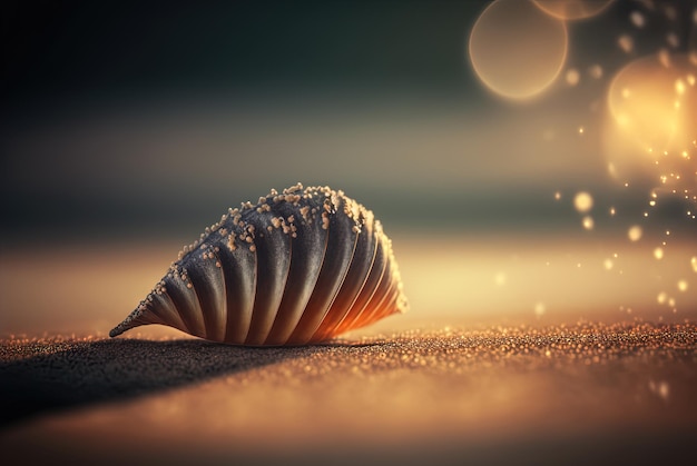 Coquillage surréaliste sur la plage Palourde abstraite en forme de filigrane sur le sable AI généré