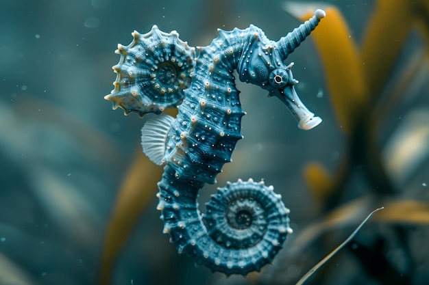 Des coquillages bleus en spirale sur un fond océanique brumeux dans leur habitat naturel