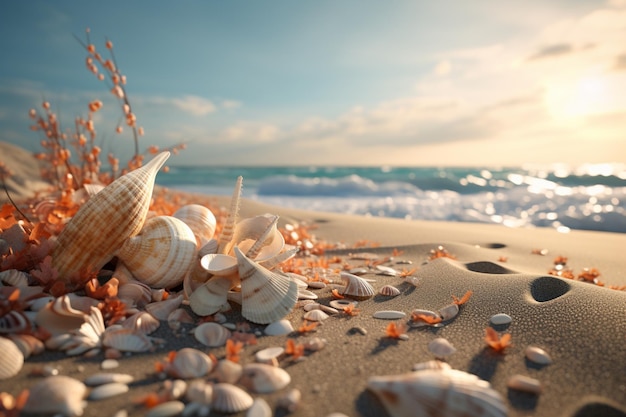 Des coquillages et des coraux sur le sable de la plage