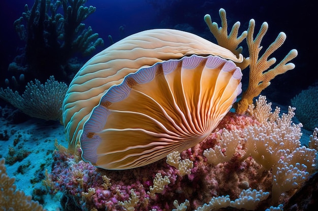 Des coquillages et des créatures sous-marines sont vus sur cette photo d'un crocus énorme palourde Tridacna crocea