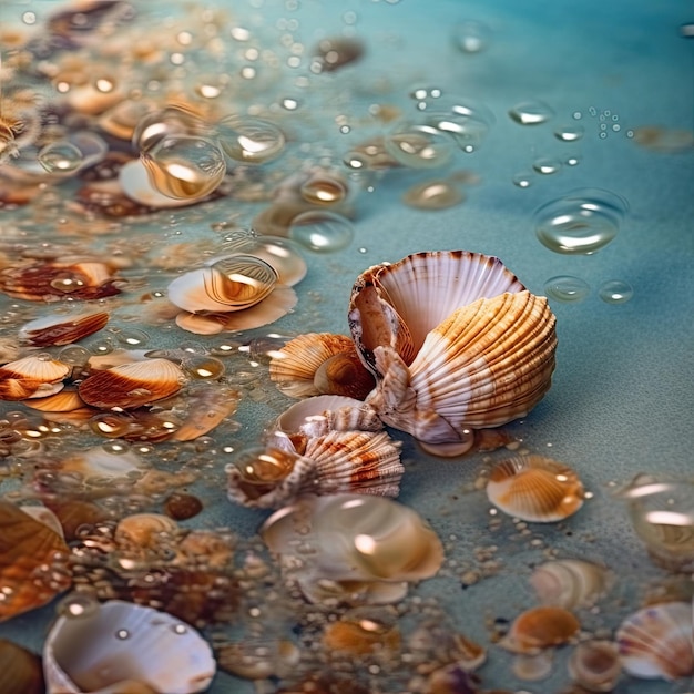 Coquillages dans une eau bleue