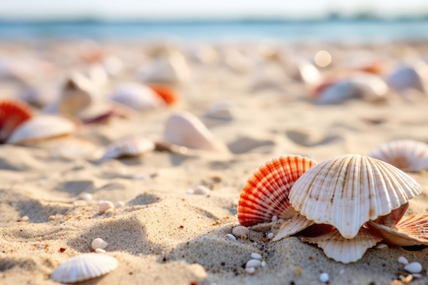 Des coquillages éparpillés sur la côte sablonneuse