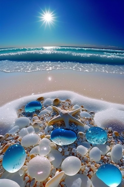 Coquillages et étoiles de mer sur la plage