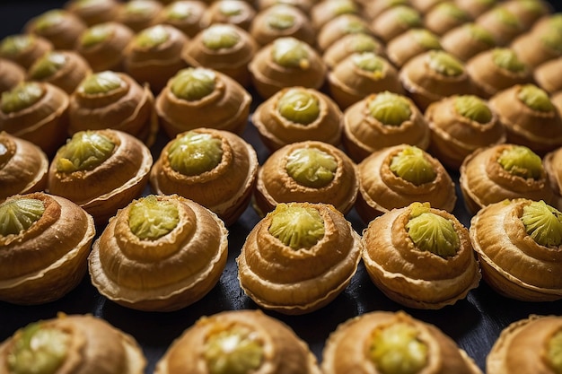 Photo les coquillages de pani puri sont alignés en rangée.