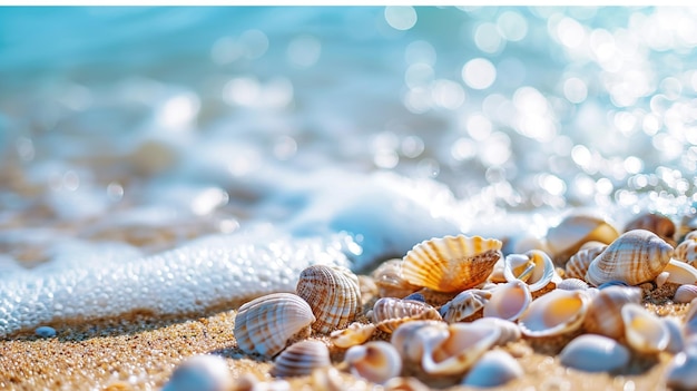 Coquillages sur la plage au bord de la mer Arrière-plan des vacances Génératif Ai