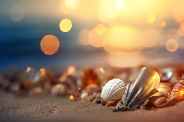 Coquillages sur la plage au coucher du soleil