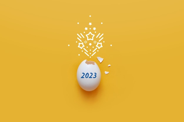 Coquille d'oeuf et inscription 2023 Le symbole du 2023 à venir