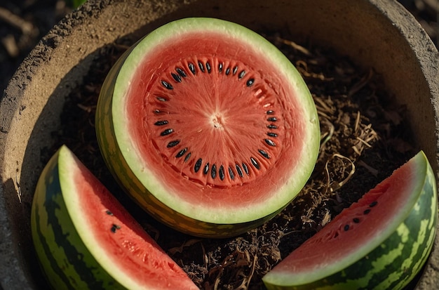 Coquille de pastèque dans le bac à compost mettant l'accent sur le sust