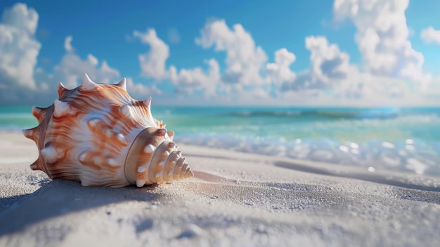 Coquille sur le sable avec des vagues