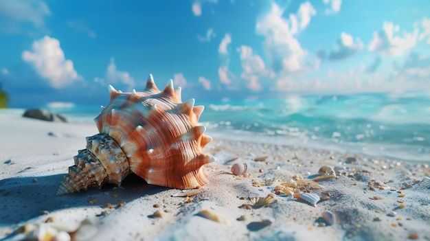 Coquille sur le sable avec des vagues