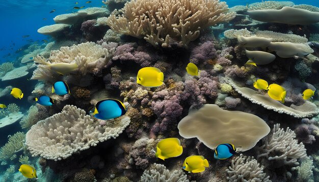 un corail avec beaucoup de poissons tropicaux et quelques coraux