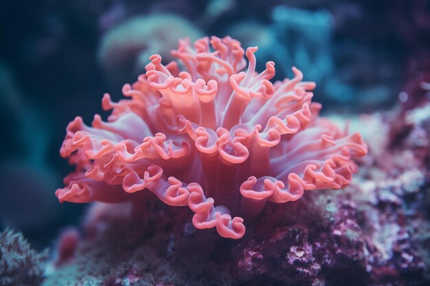 Un corail dans un aquarium aux couleurs orange vif et violet