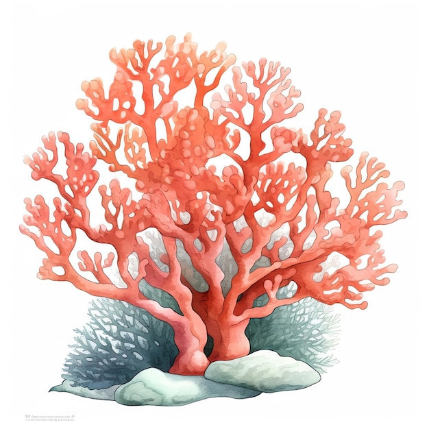 Photo un corail vibrant sous-marin fantaisiste capricieux dans une illustration à l'aquarelle dessinée à la main dans le style des dessins animés