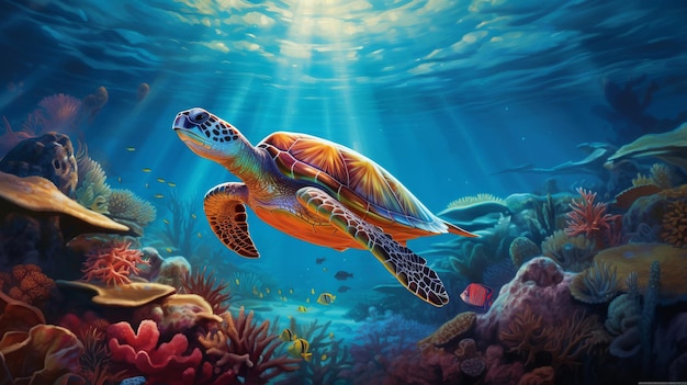 Corail de la vie marine sous-marine de tortue