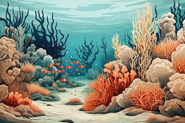 Coraux et algues visibles dans la scène sous-marine de premier plan Illustration Generative AI